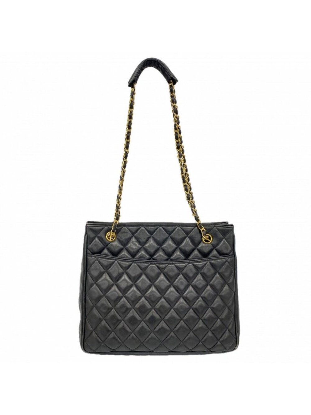 Chanel Shoulder Bag Quilted Lambskin Black Gold